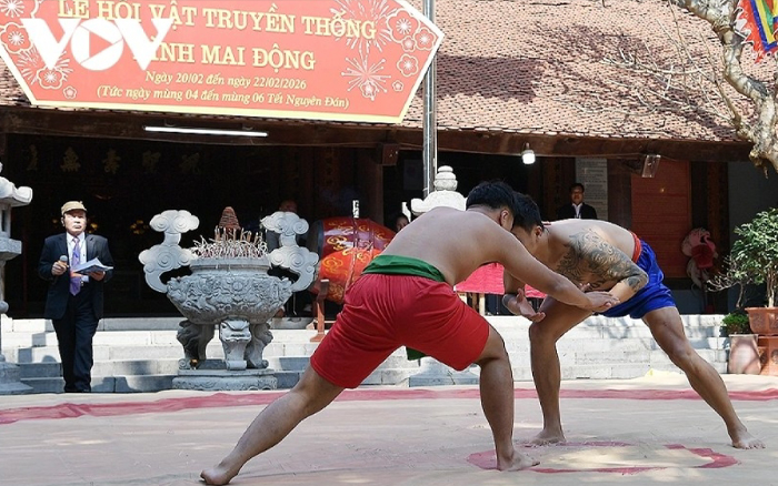 นักมวยปล้ําต่างชาติแข่งขันในเทศกาลมวยปล้ําแบบดั้งเดิมของ Mai Dong